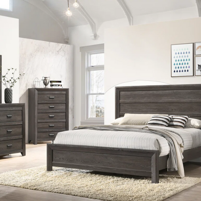 Panel Bedroom Set Special 5-Piece Queen Set – Timeless Elegance with Rich Brown Finish, Decorative Details, and Ample Storage