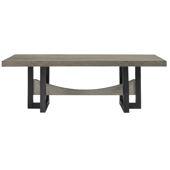 Black & Gray Rectangular Dining Table – Contemporary Two-Tone Design, 40"W x 90"D x 30"H, Seats 8, Trestle Base for Modern Dining Spaces