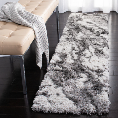 Plush Abstract Grey & Ivory Pattern Shag Rug