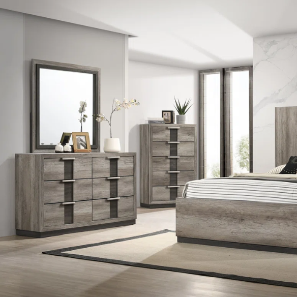 6-Piece Dark Grey Wooden Queen Bedroom Set – Modern Elegance with Sleek Storage Solutions