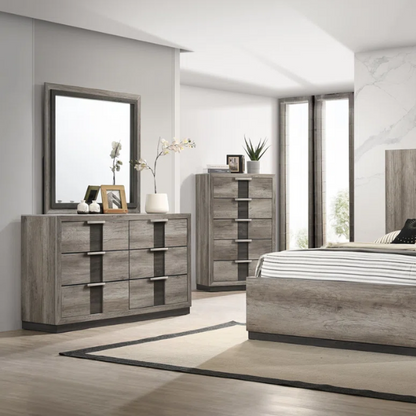 6-Piece Dark Grey Wooden Queen Bedroom Set – Modern Elegance with Sleek Storage Solutions