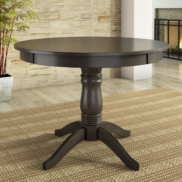 Round Pedestal Base Dining Table – Vintage Farmhouse Style with Distressed Finishes, Compact Design for Small Spaces, Timeless Classic Elegance