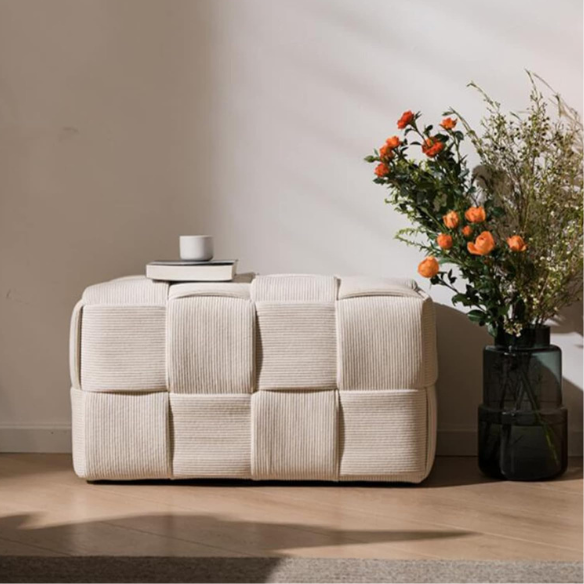 Modern White Velvet Cube Ottoman for Extra Seating and Footrest