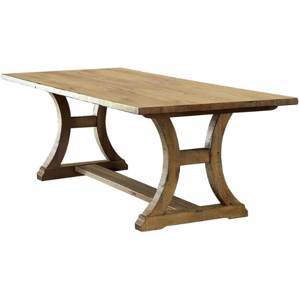 Rustic Pine Solid Wood Dining Table – Farmhouse-Style with Trestle Base, C-Shaped Legs & Planked Top