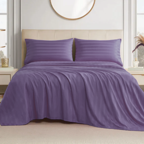 4-Piece Luxury Bed Sheet Set – Fitted & Flat Sheets with Pillowcases | Solid Stripe Bedding for Twin, Full, Queen, King Sizes