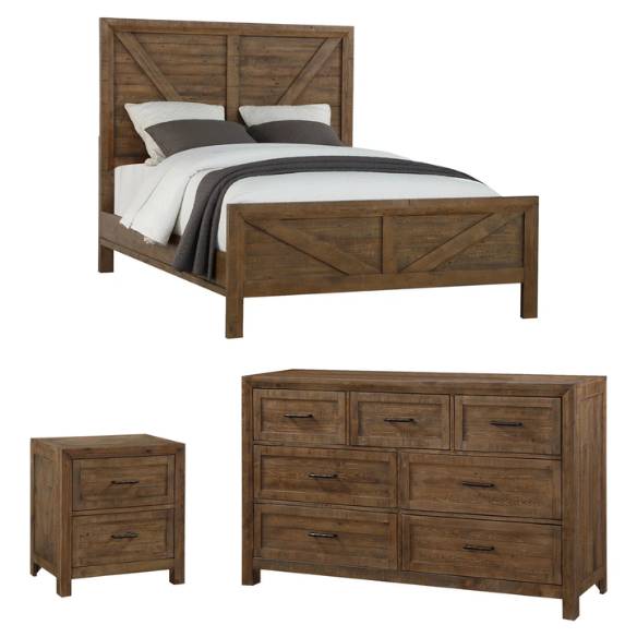 Weathered Oak Queen Bed with Solid Wood Standard Bedroom Set – Timeless, Durable, and Stylish