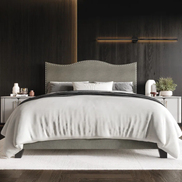 Sleek Upholstered Standard Bed – Full/Double Size in Solid Color Polyester with Stylish, Versatile Design