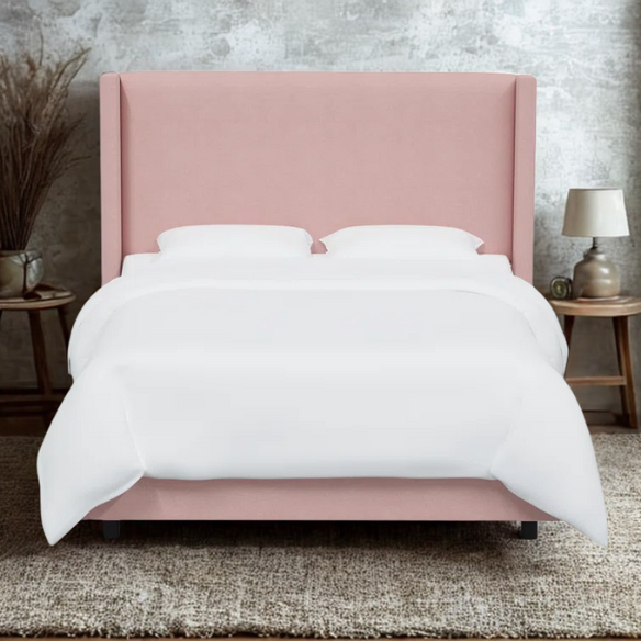 Cozy and Sleek Modern Queen Size Upholstered Wingback Bed