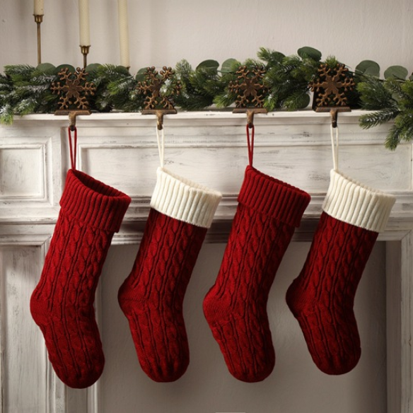 Red Top with White Knitted Christmas Stocking – Cable Knit Holiday Gift Bag with Soft Lining