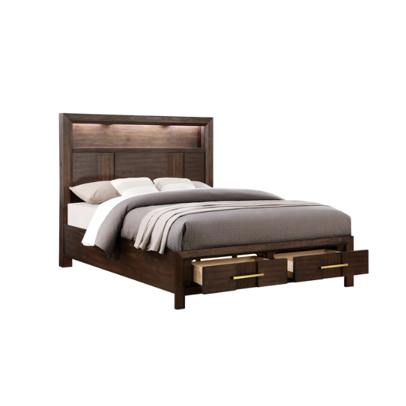 Elegant Platform Storage 4-Piece Queen Bedroom Set – Timeless Design with Modern Functionality, Includes Bed, Dresser, Mirror, and Nightstand