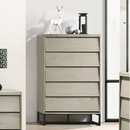 Industrial Mid-Century Modern Platform Bedroom Set with Herringbone Design Headboard – Stylish and Versatile