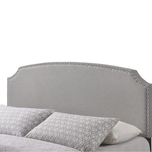 King Size Upholstered Standard Bed with Scooped Corner Headboard, Nailhead Trim, and Extra Support Feet – Classic Design with Adjustable Base Compatibility