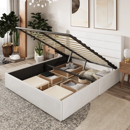 Luxurious Velvet Upholstered Hydraulic Lift-Up Storage Platform Bed – Full/Double Size with Sleek Design & Maximized Space