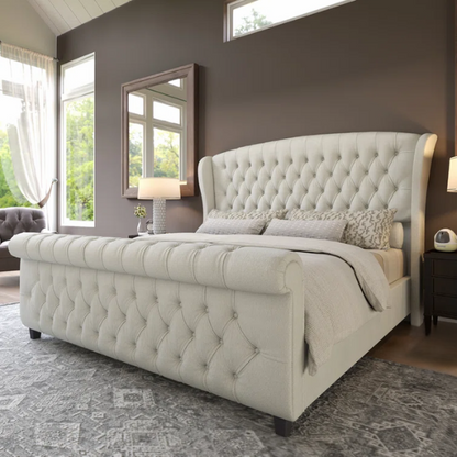 Luxurious Queen Size Upholstered Sleigh Bed with Button Tufting and Rich Chenille Fabric