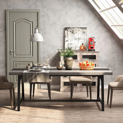 70.87-Inch Rectangular Dining Table for 8 – Sturdy Wood Kitchen Table with Industrial Metal Frame, Versatile Use for Dining, Office, or Events