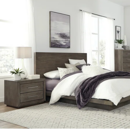 Rustic Mountain Retreat: Solid Wood Platform 4-Piece Bedroom Set – Low-Profile Bed, 9-Drawer Dresser, Nightstand, and Optional 5-Drawer Chest, Crafted from Pine Wood with Warm Finish and Natural Grain Variations for Cozy, Casual Elegance