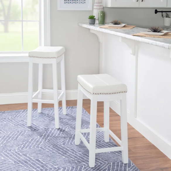 Backless Upholstered Counter Stool – Sturdy Wood Frame, Faux Leather Seat with Nailhead Trim & Double-Needle Stitching for Stylish and Durable Seating