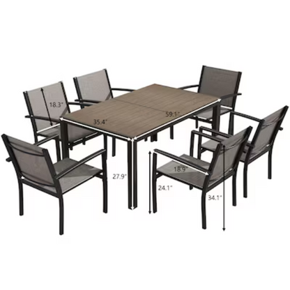 7-Piece Patio Dining Set | Outdoor Furniture with 6 Stackable Textilene Chairs and Spacious Table | Perfect for Yard, Garden, and Porch in Grey