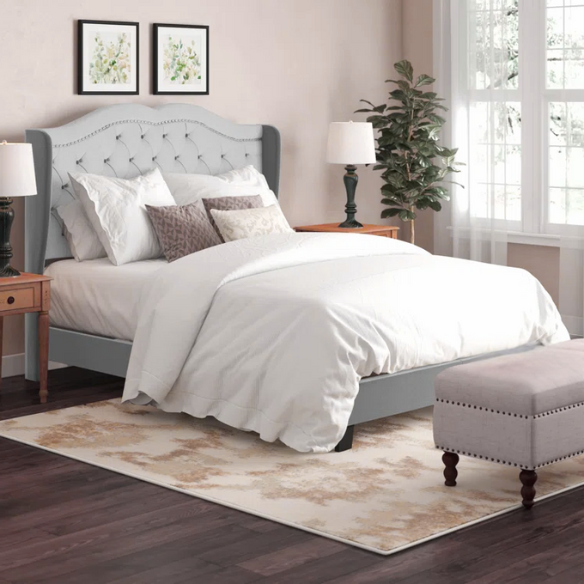 Elegant Upholstered Standard Bed – Full/Double Size with Soft Polyester Fabric and Timeless Design