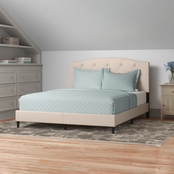 King Size Upholstered Platform Storage Bed with Button Tufted Headboard and Low-Profile Frame – Contemporary Glam Design