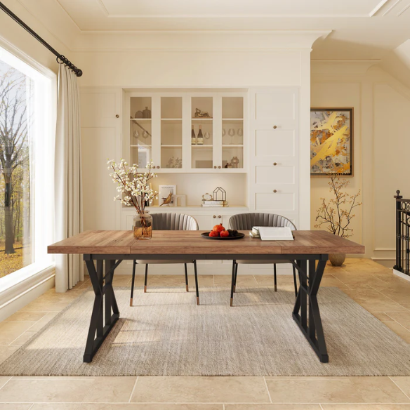 Farmhouse Dining Table for 6-8 People – Rectangular Wood Kitchen Table with X-Shaped Accents, Spacious & Multifunctional for Dining, Office, or Gathering