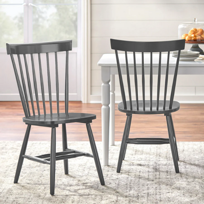 Farmhouse Spindle Back Dining Chairs – Set of 2, Solid Rubberwood