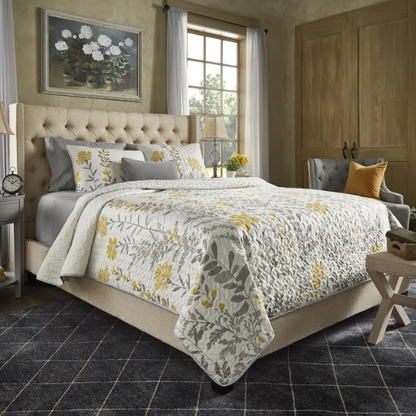 King Size Upholstered Wingback Bed with Linen Fabric, Tapered Legs, and Button Tufted Headboard