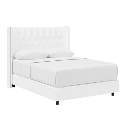 Timeless Upholstered Wingback King Size Bed with Button Tufting and Nailhead Trim