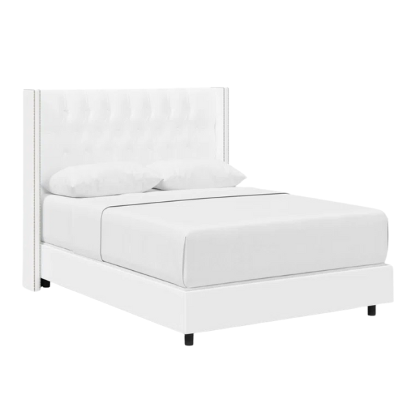 Timeless Upholstered Wingback King Size Bed with Button Tufting and Nailhead Trim