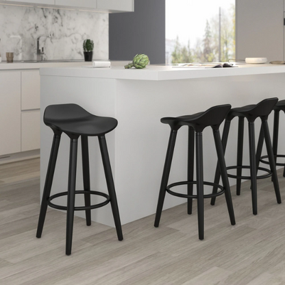 Set of 2 Mid-Century Modern 26" Counter Stools – Stylish ABS Plastic Seat with Wood Accents, Black Finished Legs & Footrest for Contemporary Kitchen or Bar
