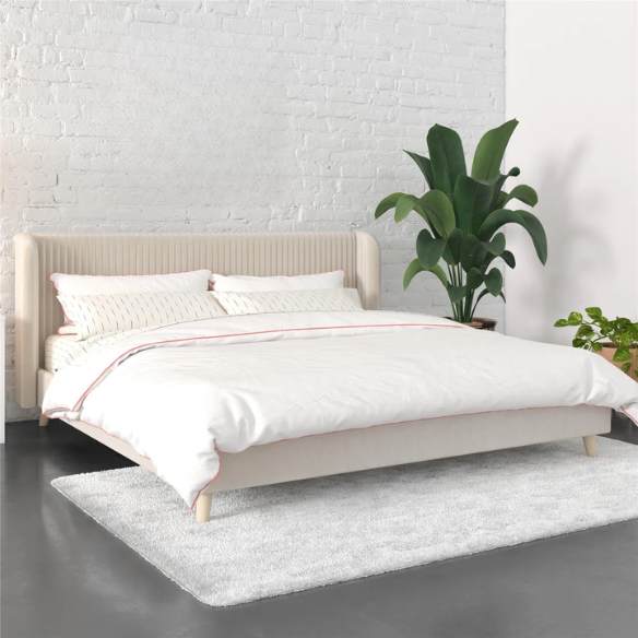 King Size Upholstered Wingback Platform Bed – Luxe Velvet Headboard with Vertical Tufting, Mid-Century Modern Design, and Space-Saving Wooden Frame