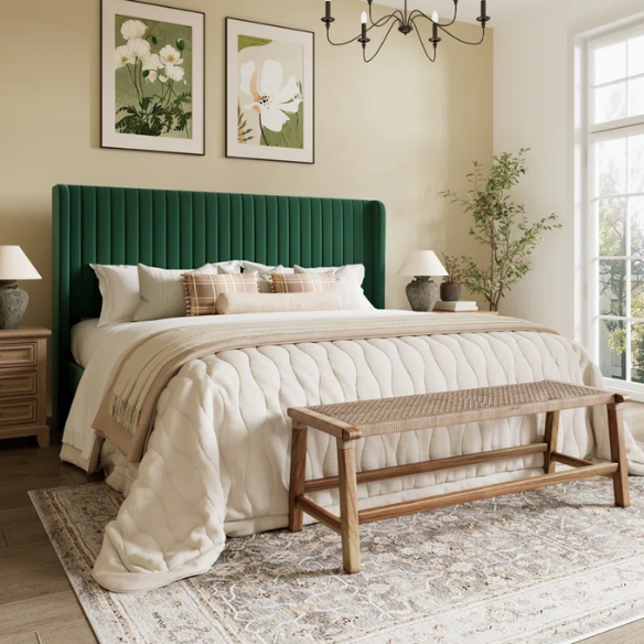 King Size Upholstered Platform Bed with Wingback Headboard – Simple, Elegant Design, Sturdy Wooden Slats, No Box Spring Needed for a Luxurious Sleep Experience