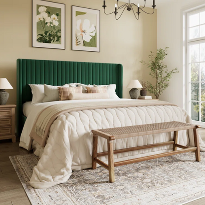 King Size Upholstered Platform Bed with Wingback Headboard – Simple, Elegant Design, Sturdy Wooden Slats, No Box Spring Needed for a Luxurious Sleep Experience