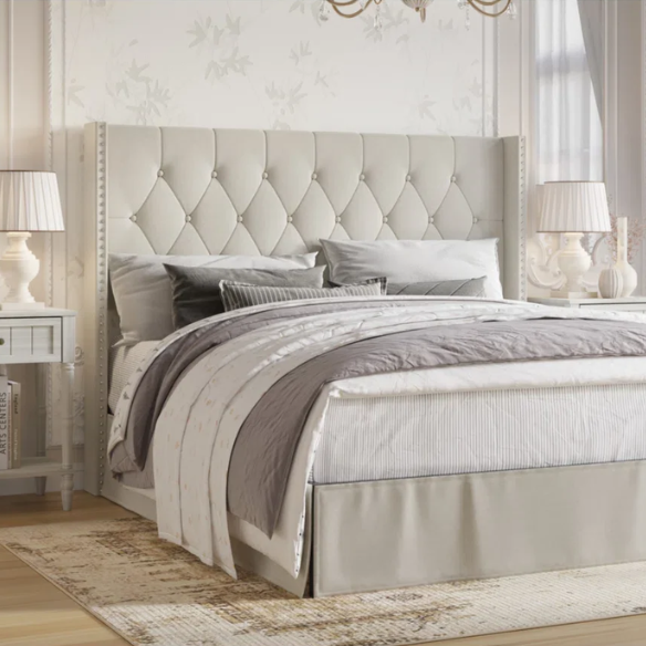 Luxurious Cream Upholstered Twin Bedroom Set: Standard 3-Piece Collection for Elegant Comfort