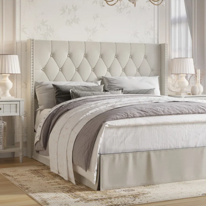 Luxurious Cream Upholstered Twin Bedroom Set: Standard 3-Piece Collection for Elegant Comfort