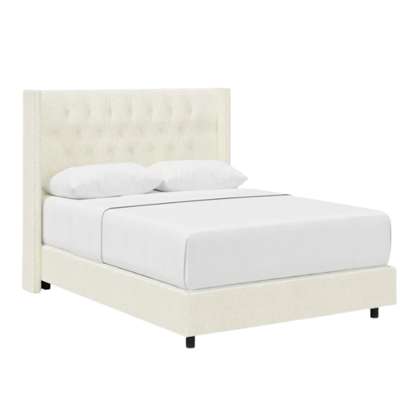 Timeless Upholstered Wingback King Size Bed with Button Tufting and Nailhead Trim