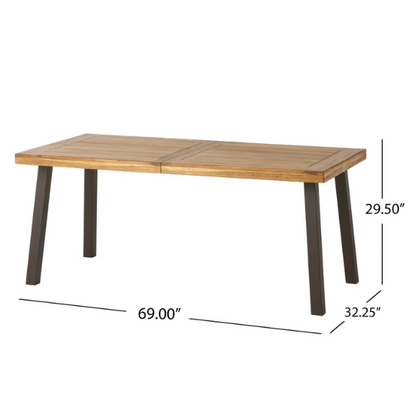 Acacia Wood and Iron 6-Seat Dining Table – Rustic Metal Frame with Natural Stained Acacia Wood Top, Modern Industrial Style for Timeless Appeal