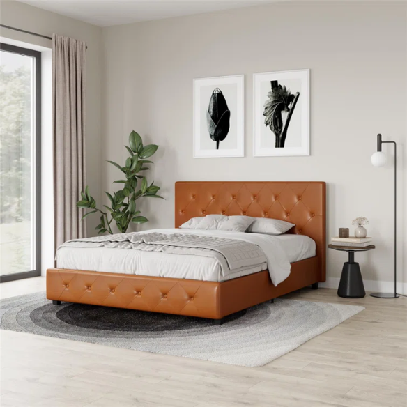 Luxurious Faux Leather Platform Bed – Full Double Size with Sleek Modern Design
