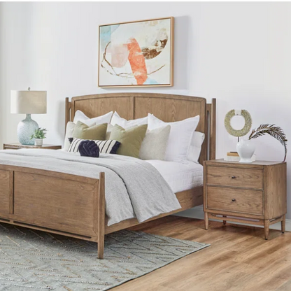 4-Piece Queen Bedroom Set with Panel Bed, 2 Nightstands, and Chest – Medium Brown Oak Finish