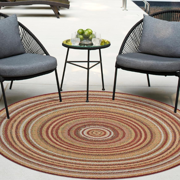Coastal-Inspired Geometric Rug – Fade & Stain-Resistant, Burgundy,Ivory,Orange,Green,Blue Pattern, Ideal for Indoor/Outdoor Use