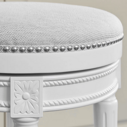 Backless Swivel 26" Counter-Height Bar Stool – Elegant Linen Upholstery with Nail Head Trim, 360-Degree Swivel, and Metal Footrest for Stylish Kitchen or Bar Seating