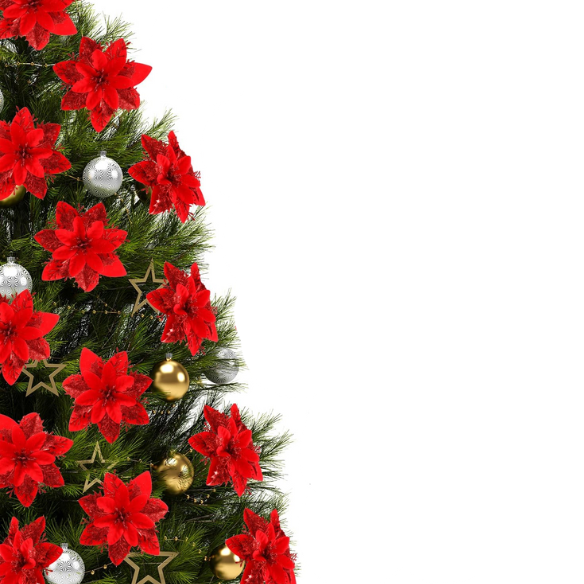 Red Glitter Poinsettia Christmas Flowers – Elegant Artificial Holiday Décor (5 Pieces)