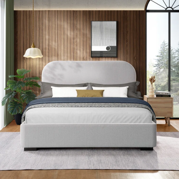 Bouclé Platform Bed with Arched Headboard – Modern Design, Easy Assembly, and Superior Comfort for King Size