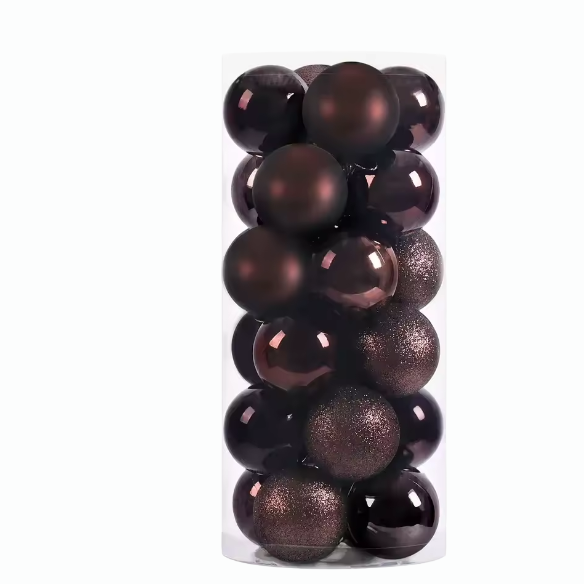 Brown Christmas Ball Ornaments – 24-Piece Set, Shatterproof Holiday Decorations (Available in 3 cm, 4 cm, and 6 cm)