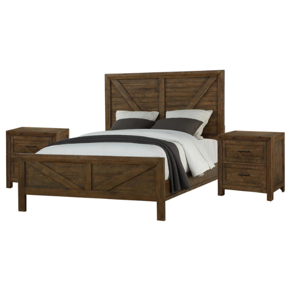 Weathered Oak Queen Bed with Solid Wood Standard Bedroom Set – Timeless, Durable, and Stylish