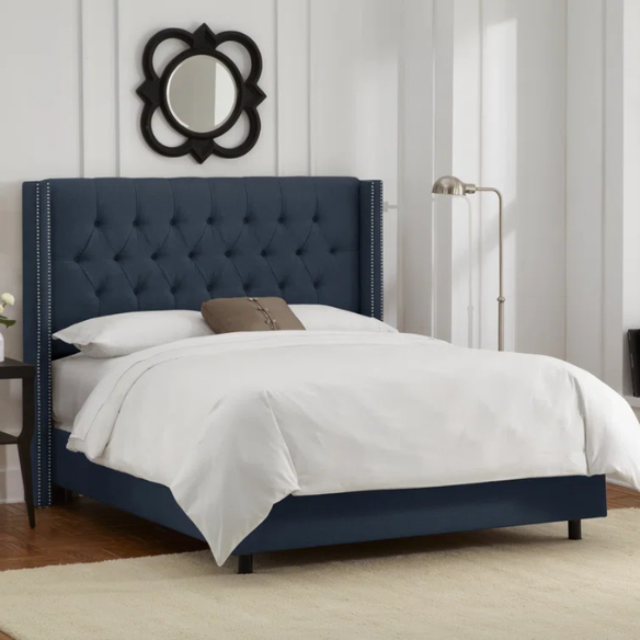 Timeless Upholstered Wingback King Size Bed with Button Tufting and Nailhead Trim