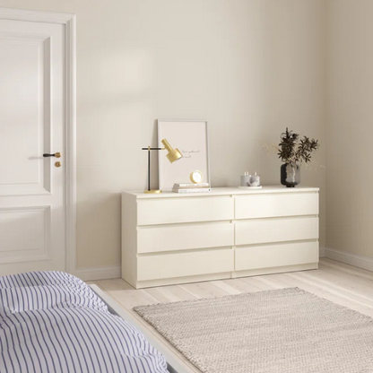 Versatile 60.5" 6-Drawer Double Dresser with Smooth Metal Glides and Clean-Lined Silhouette