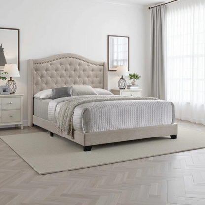 Button Tufted Upholstered Full Double Bed with Panel Headboard Design – Elegant and Comfortable with Premium Upholstery
