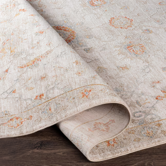 Elegant Oriental Rug – Stain-Resistant, High-Low Pile, Machine Woven with Fringed Detailing