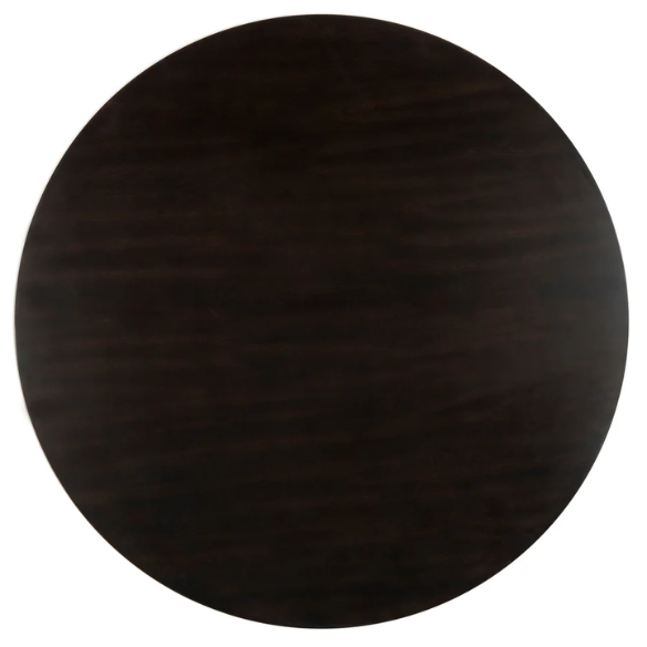 Round Wood Dining Table – French Bistro-Inspired Design, Sleek Dark Brown Frame